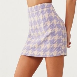 Tweed Pastel pink lavender Houndstooth mini skirt S Forever 21